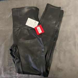 Black faux leather leggings from spanx